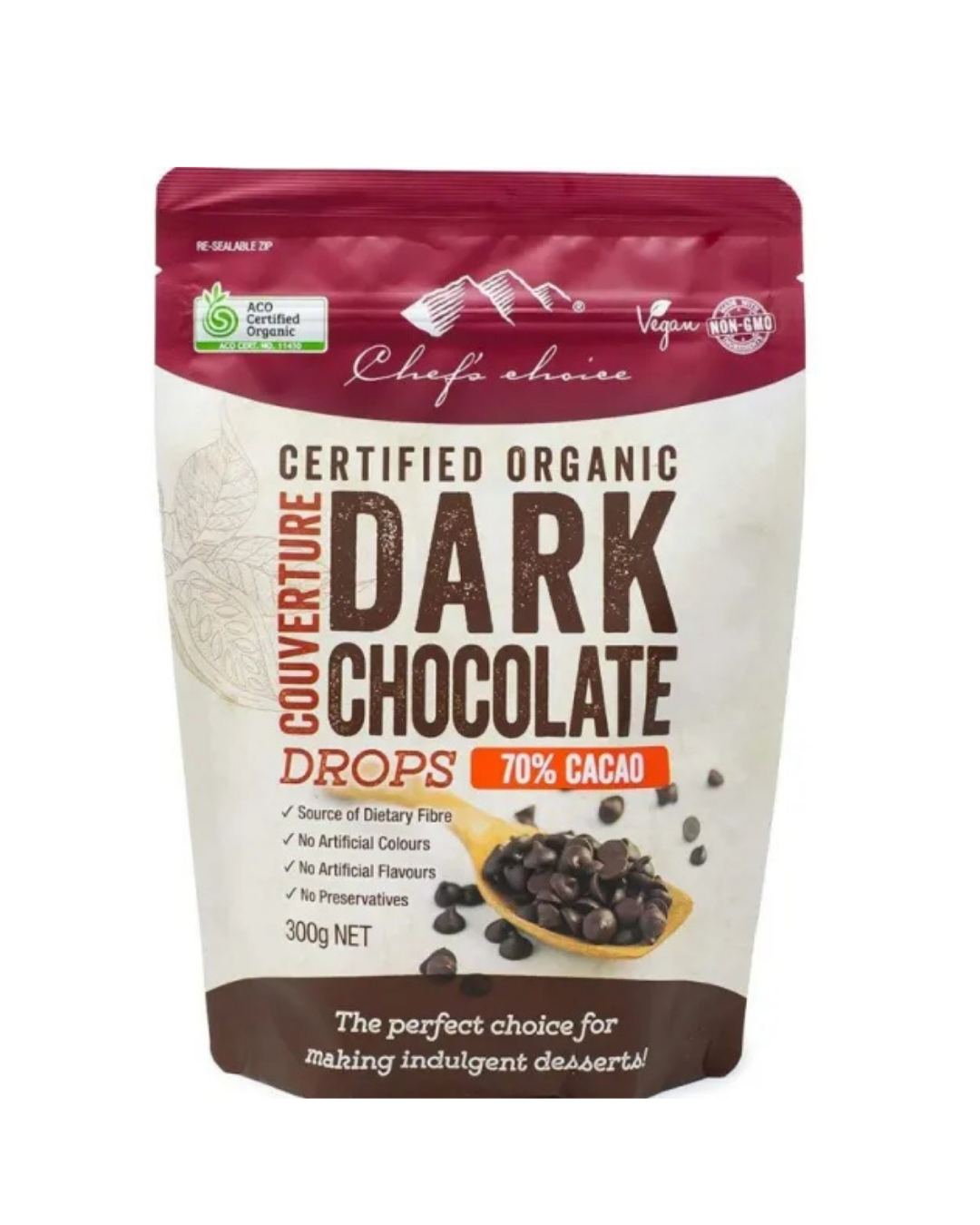 SUPPLIER PRICE INCREASE- Chefs Choice - Organic 70% Dark Chocolate Drops 300g