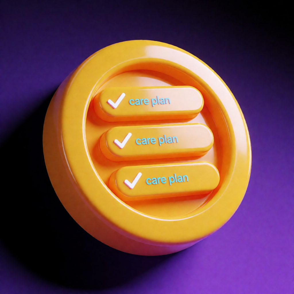 Circular Icon featuring a care plan target or interactive checklist