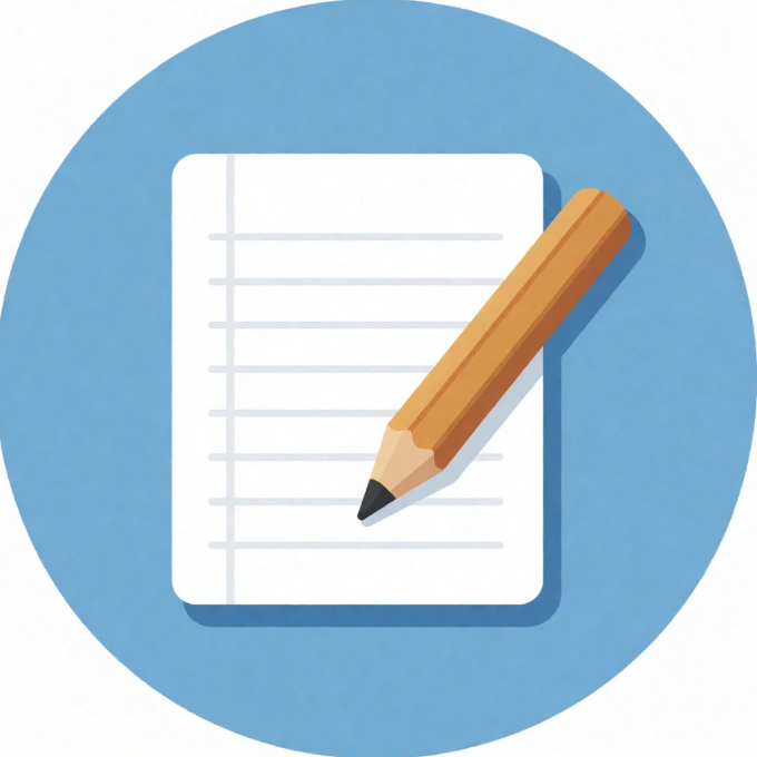 Circular Icon featuring a notepad and pencil.