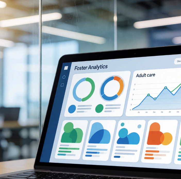 data analytics dashboard laptop corporate office