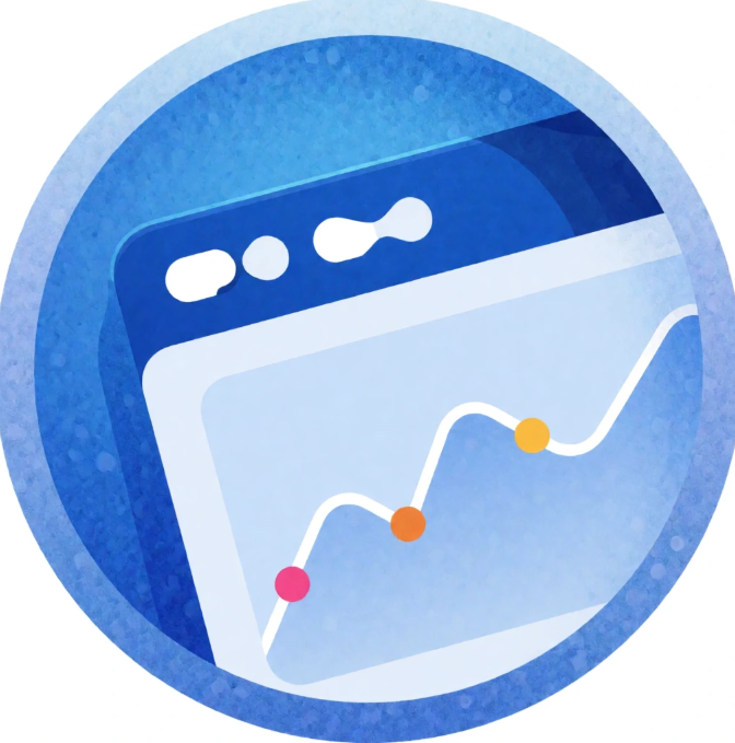 Circular Icon featuring an analytics dashboard or report graph.