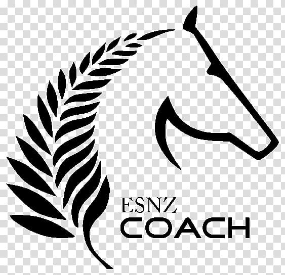 Logo with a horse's head outline and a leaf design on the left, with the text 'ESNZ COACH' underneath.