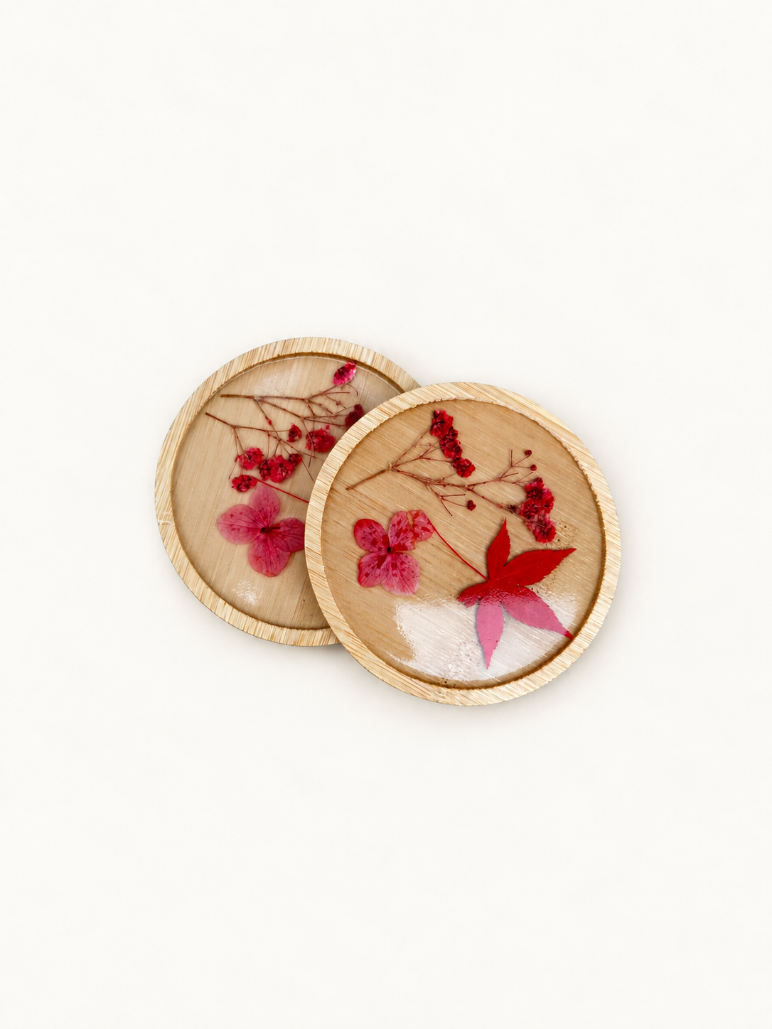 Pink Foliage Wooden Coaster