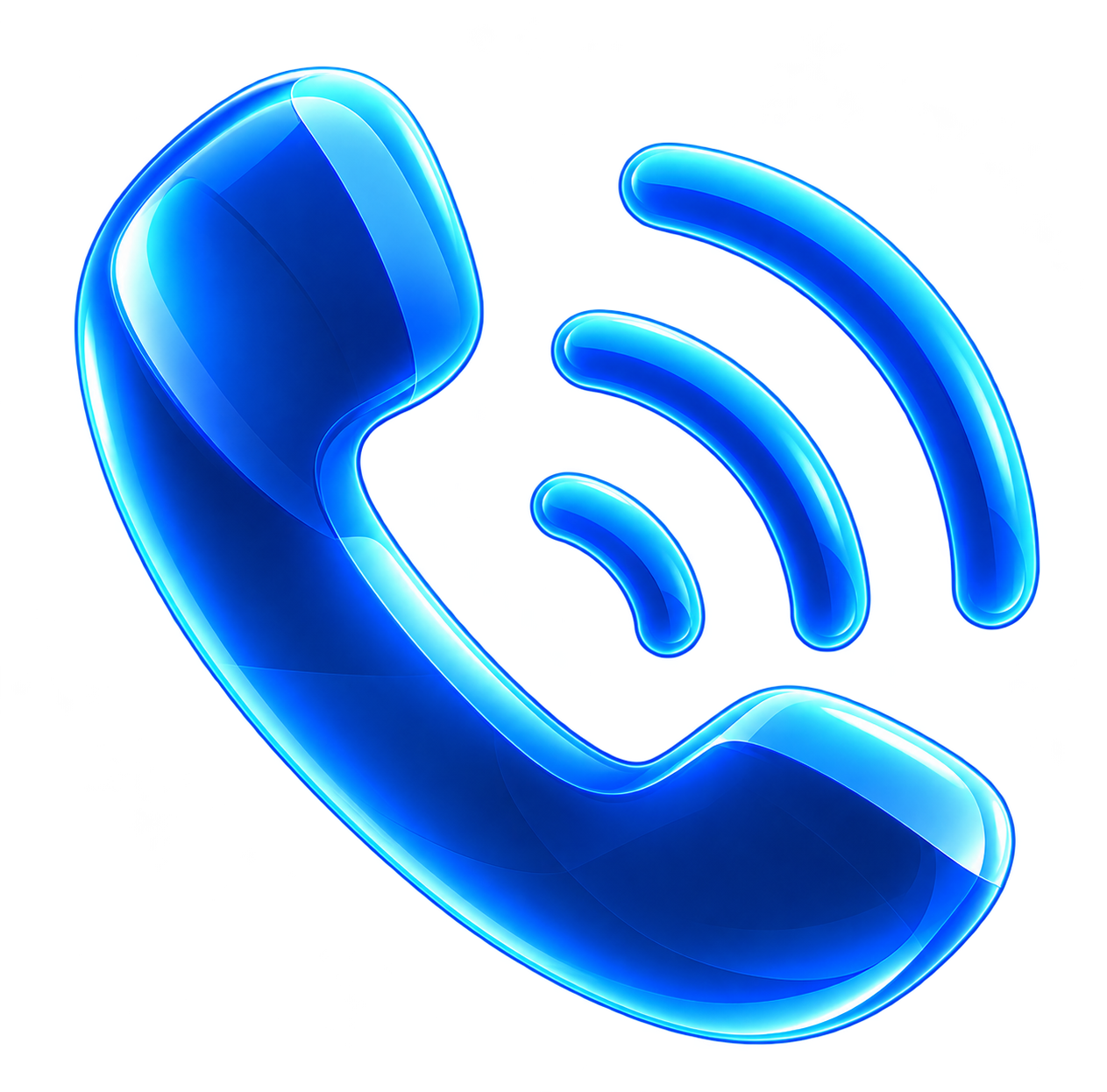 Blue neon Wi-Fi signal icon with a hand holding a phone which represents the AI Receptionists