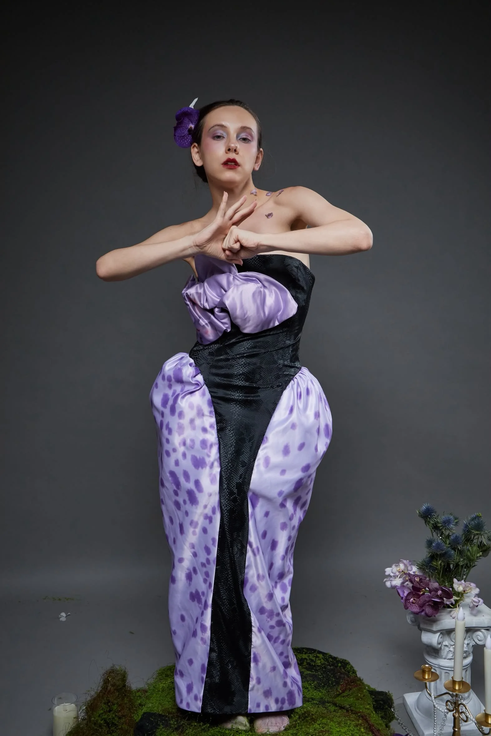 Lavender Dotted Balloon-Hip Gown