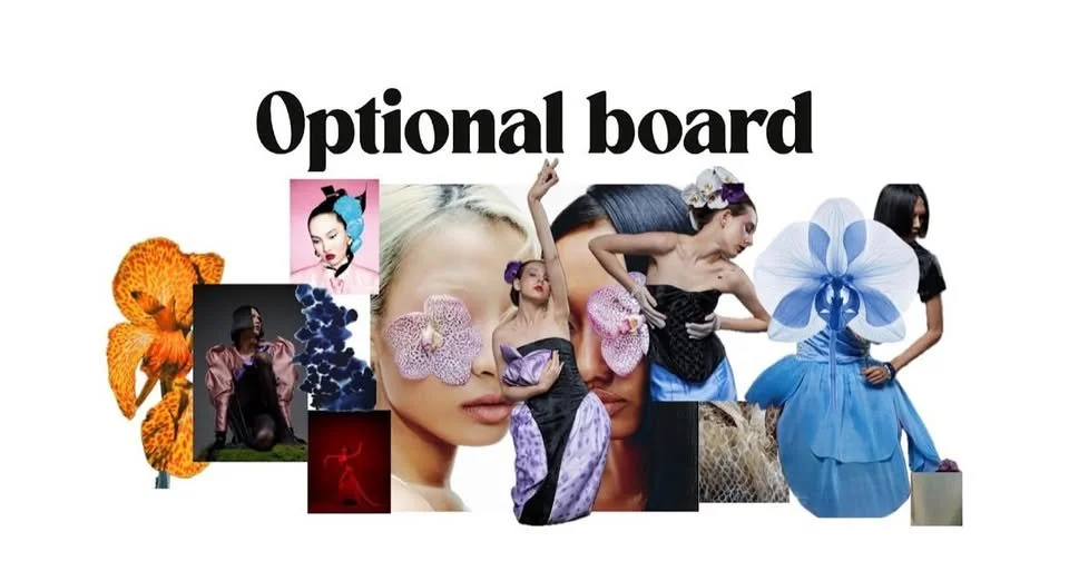 Collage of various individuals, fashion, and artistic elements with the text 'Optional board' at the top.