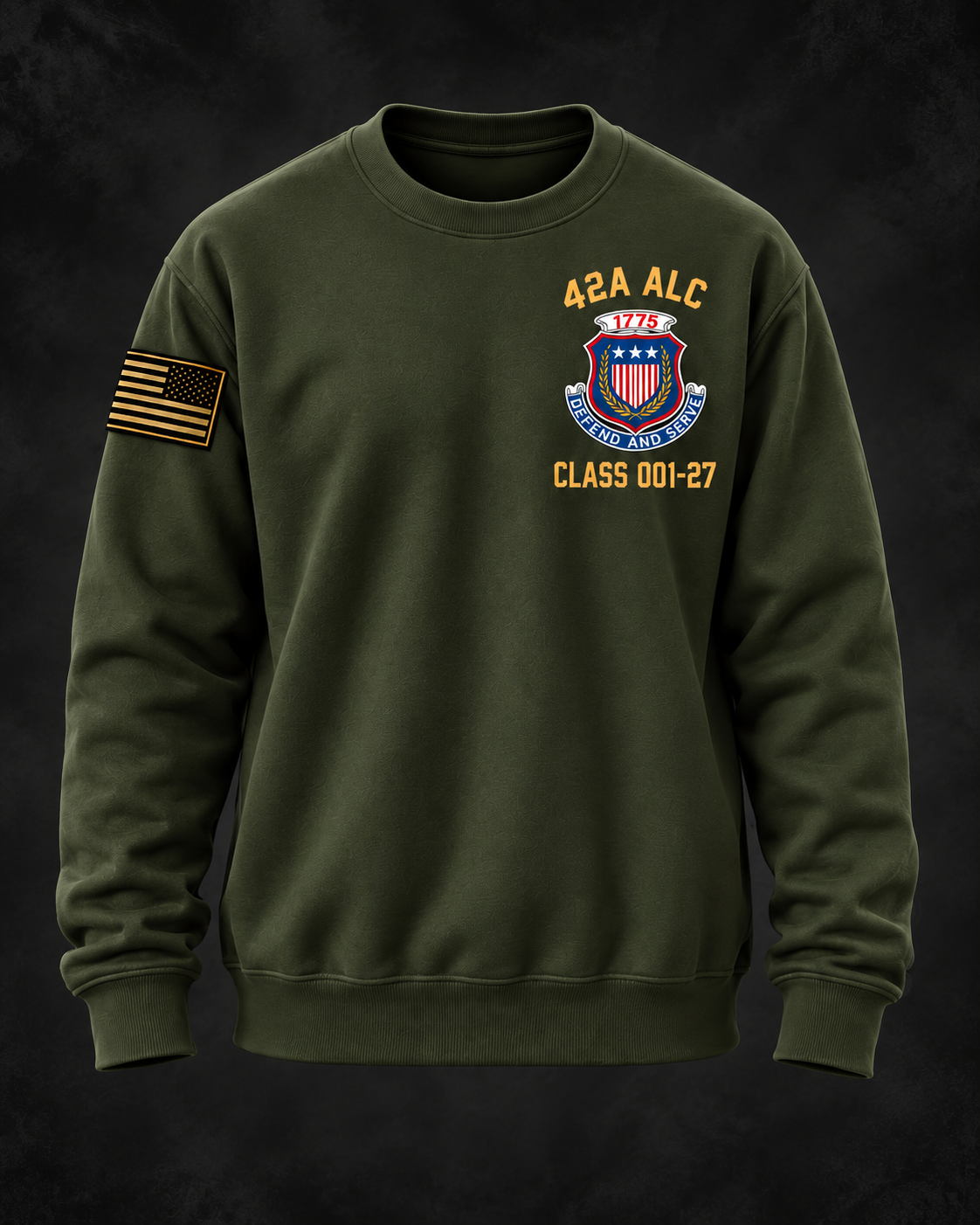Front-view olive sweatshirt with crest and flag-1.png