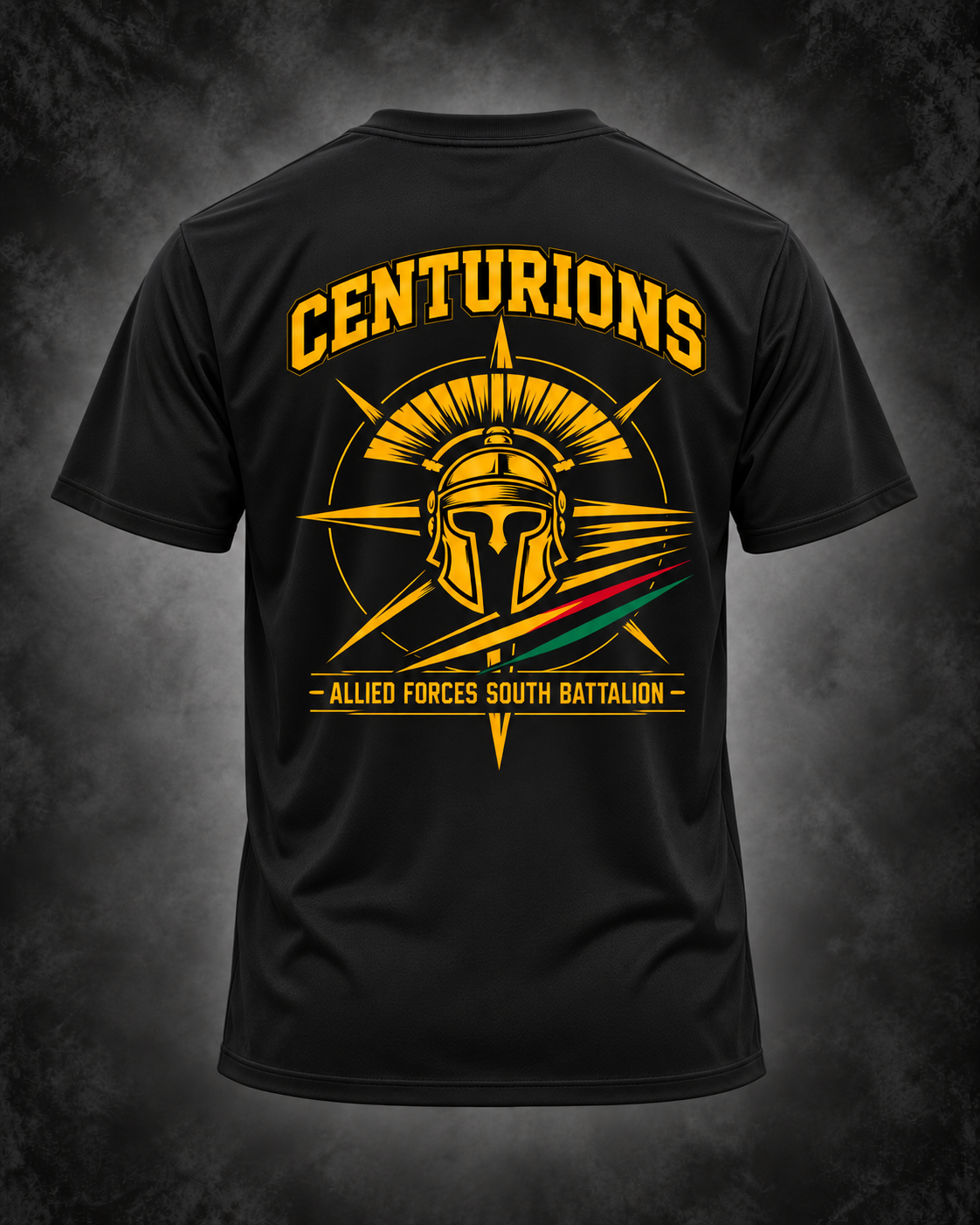 Black athletic shirt with gold centurion back.png