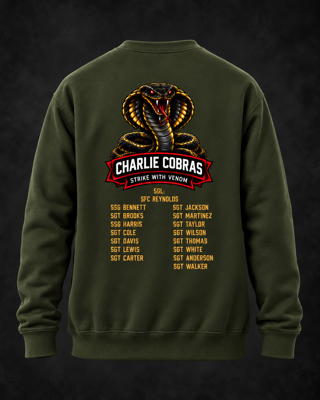 Olive sweatshirt with cobra roster print-2.png