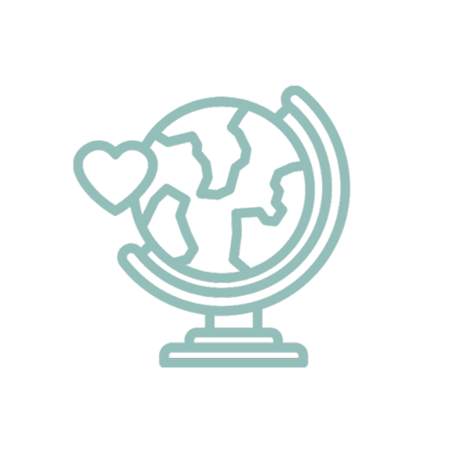 Outline of a globe with a heart symbol connected to it, representing love for the Earth or global care.