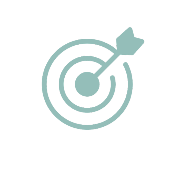 Simple graphic of a target with an arrow hitting the bullseye, symbolizing accuracy or achievement.