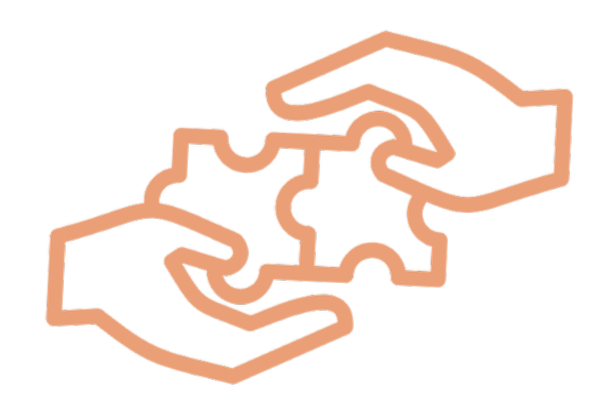 An illustration of two hands holding puzzle pieces fitting together, representing collaboration or teamwork.