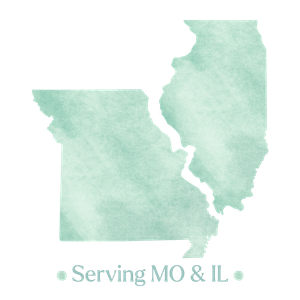 Map of Missouri and Illinois showing where CLS offers online therapy