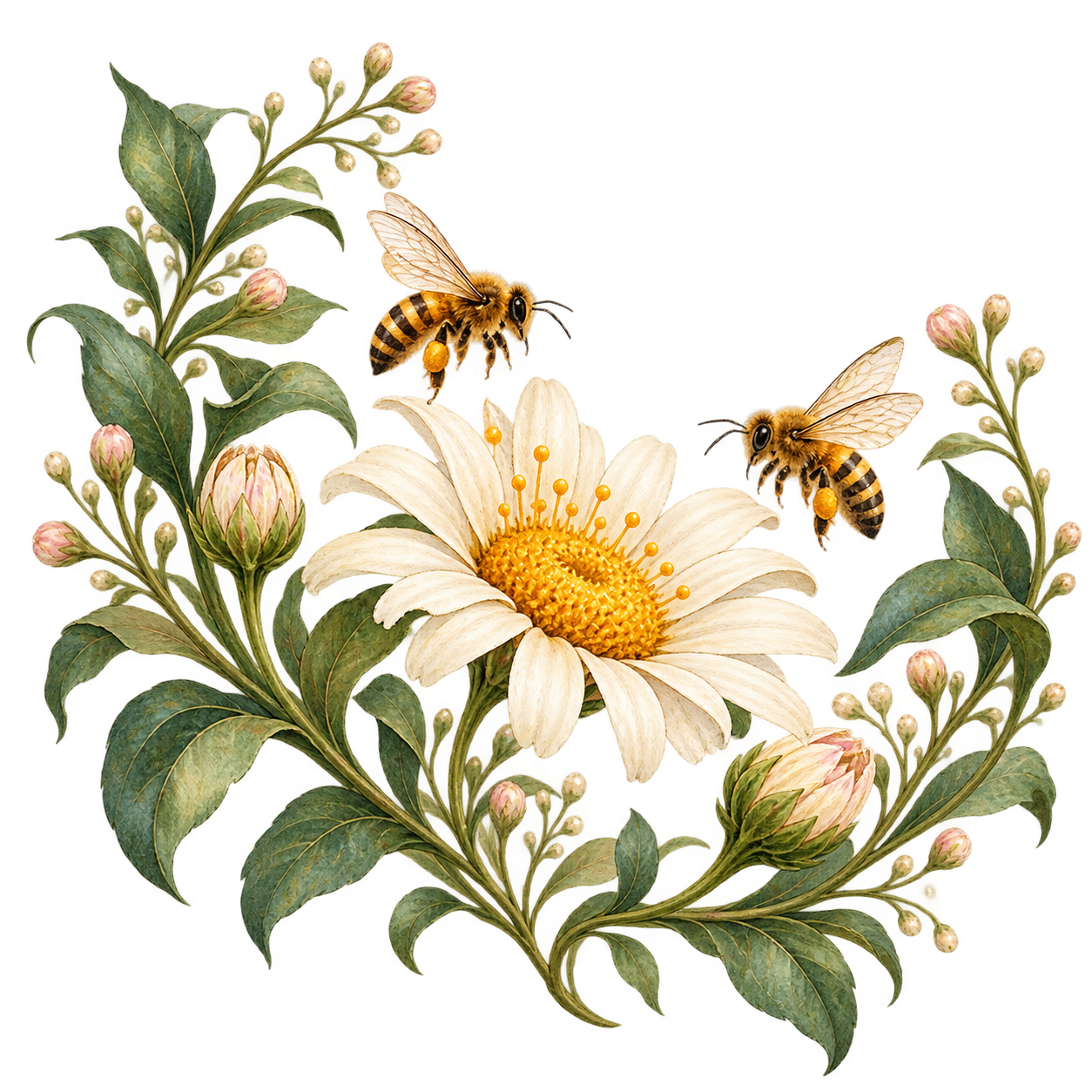 Bees approaching daisy