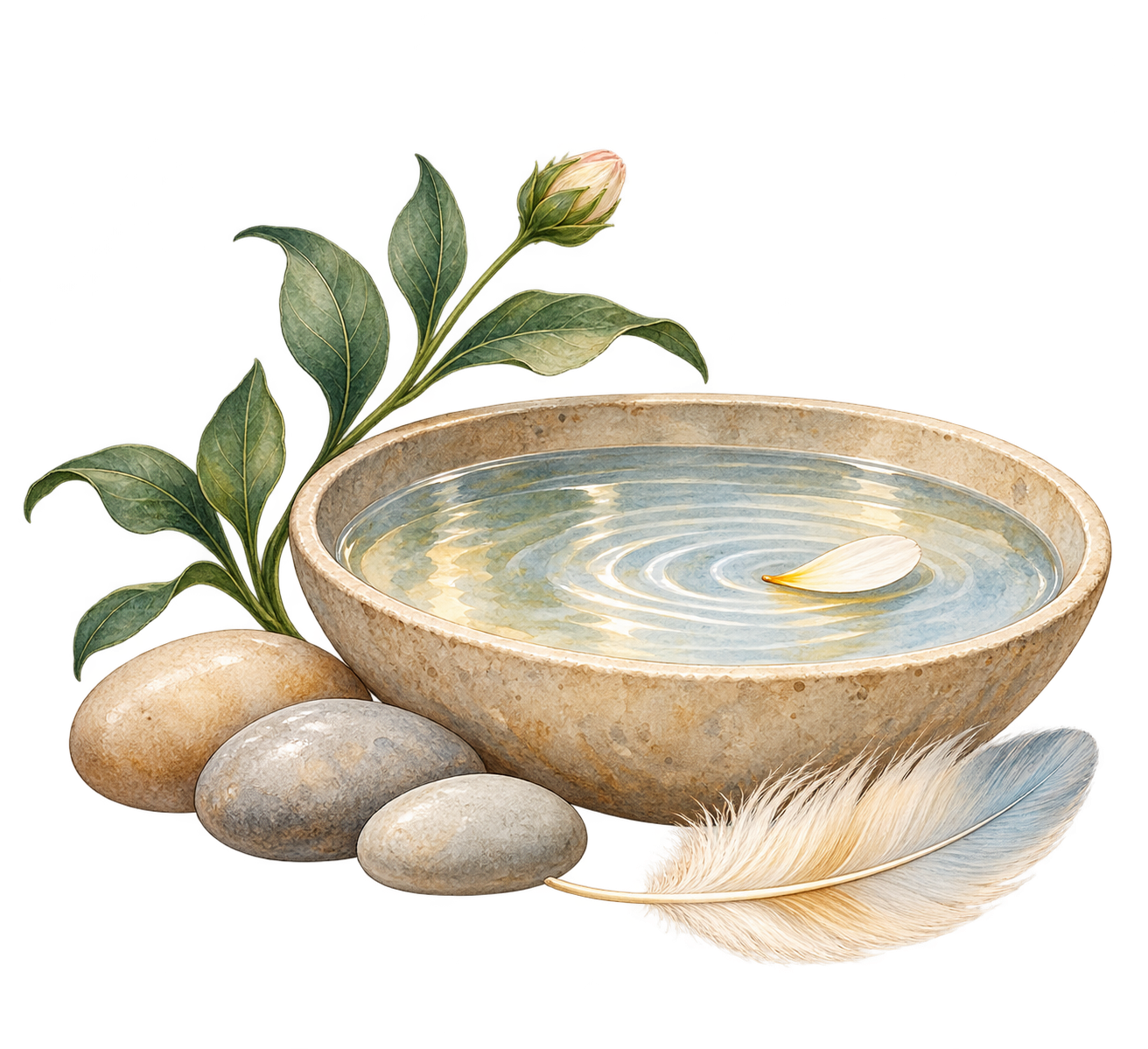 calming bowl of water with a daisy petal floating