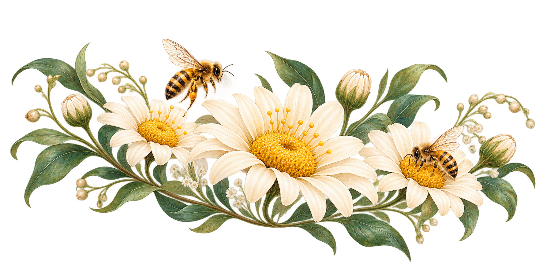 Bees approaching daisies