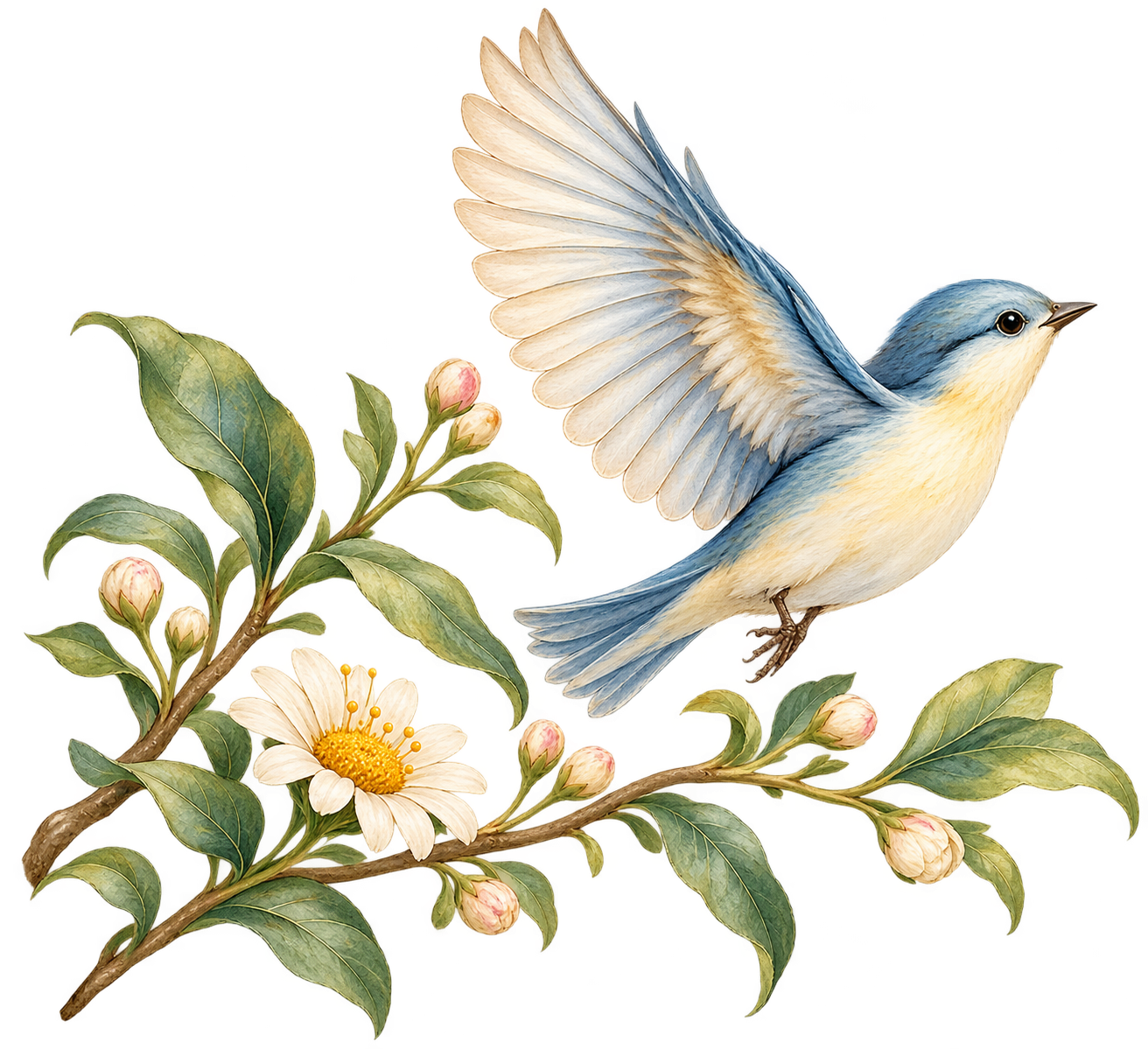 A bird taking flight from a branch