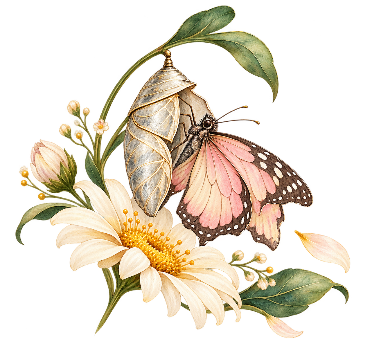 A butterfly emerging from a cocoon