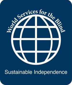 Logo with a globe design and the text 'World Services for the Blind' and 'Sustainable Independence'.