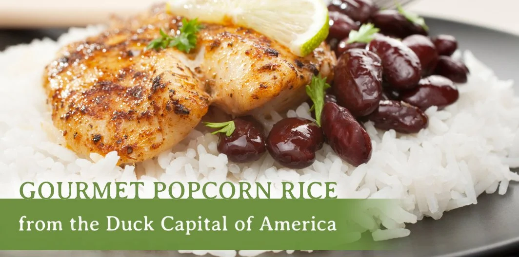 A plate of gourmet red beans over popcorn rice.
