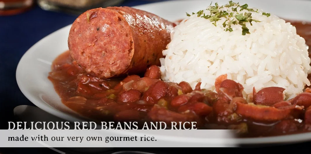 Plate with sausage, red beans, rice, and sauce