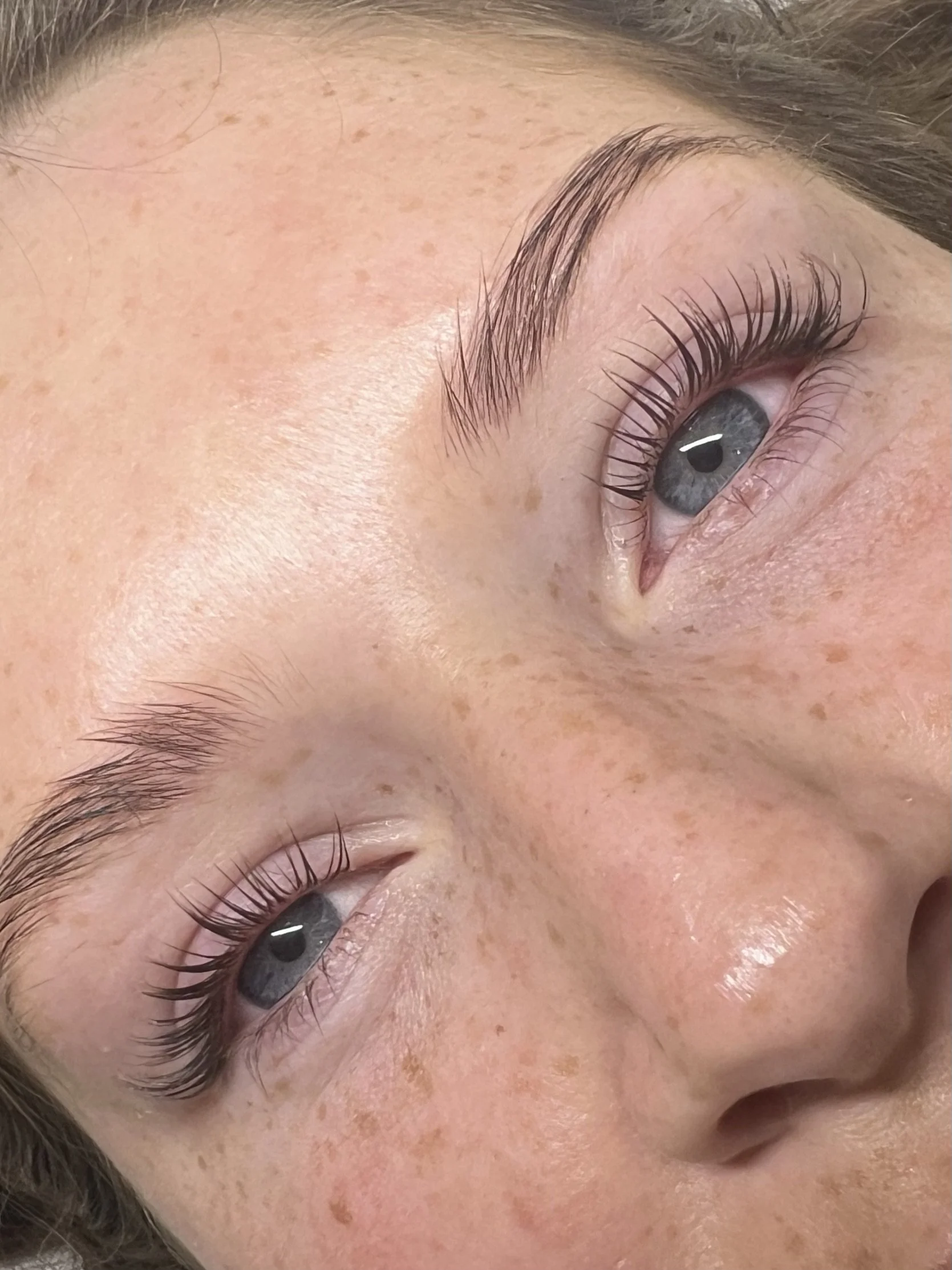 Close-up of a client's lashes and brows following a beauty treatment at Beau.t.