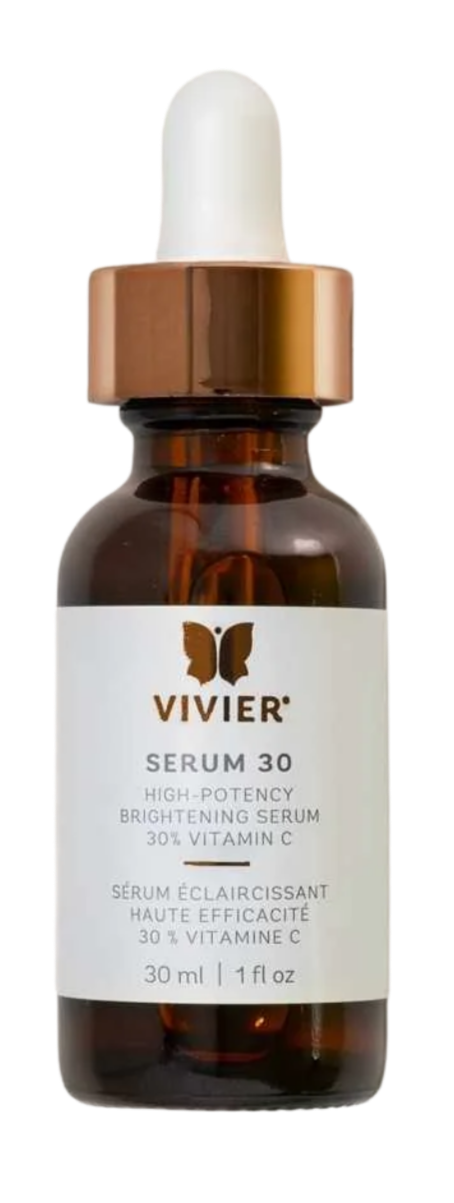 Flacon de sérum lumineux Vivier avec pipette, contenant un sérum de 30 ml à la vitamine C.
