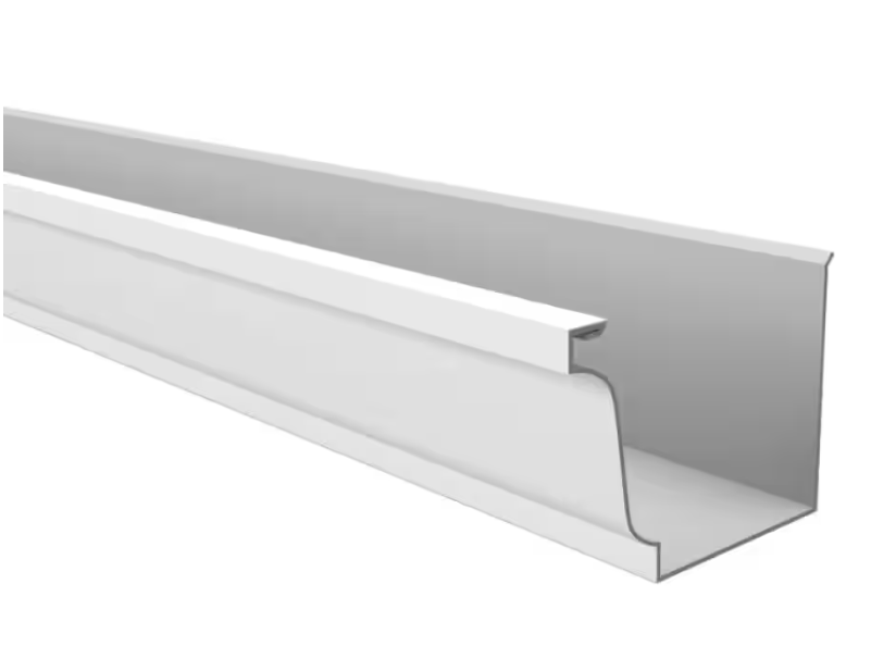 Close-up of a white wall mount or track system for shelving or hanging objects.