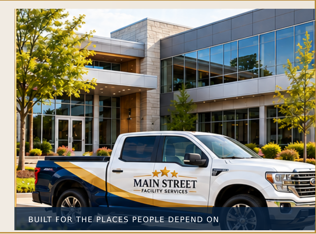 Main Street Facility Services truck parked outside a commercial building