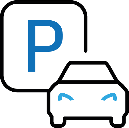 Ein Parkzeichen mit dem Buchstaben P und einem Auto darunter.