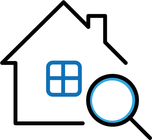 Symbol eines Hauses mit einem Fenster und einem Kreis, vermutlich ein Icon für Haus- oder Immobilienmanagement.