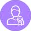 Icon of a person with a gear inside a circle, representing settings or profile management.