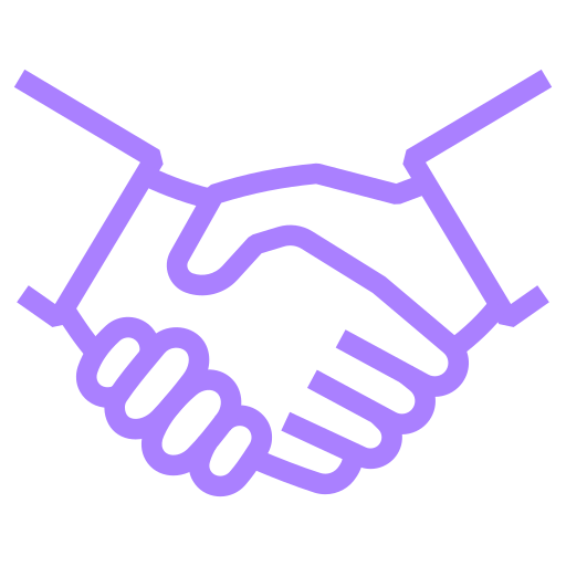 Outline of two hands shaking, illustrated in purple.