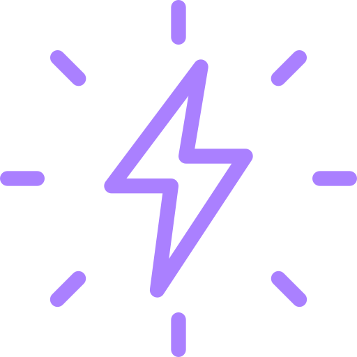 Purple lightning bolt symbol with surrounding dash marks, resembling a power or energy icon.