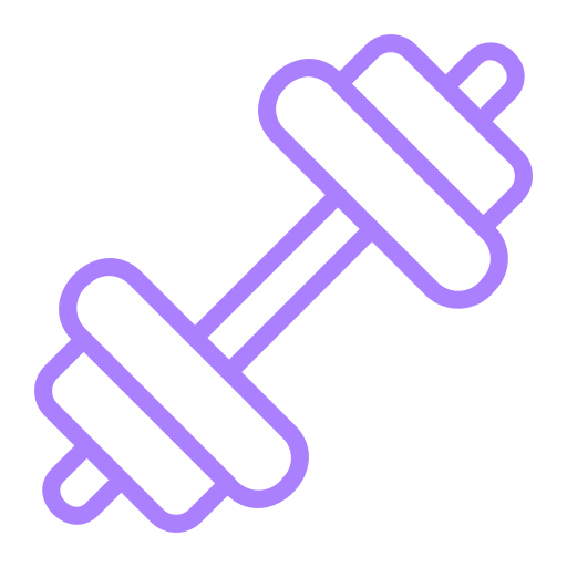 Icon of a purple dumbbell with a black background.