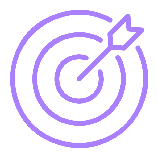Purple neon target with an arrow hitting the bullseye.