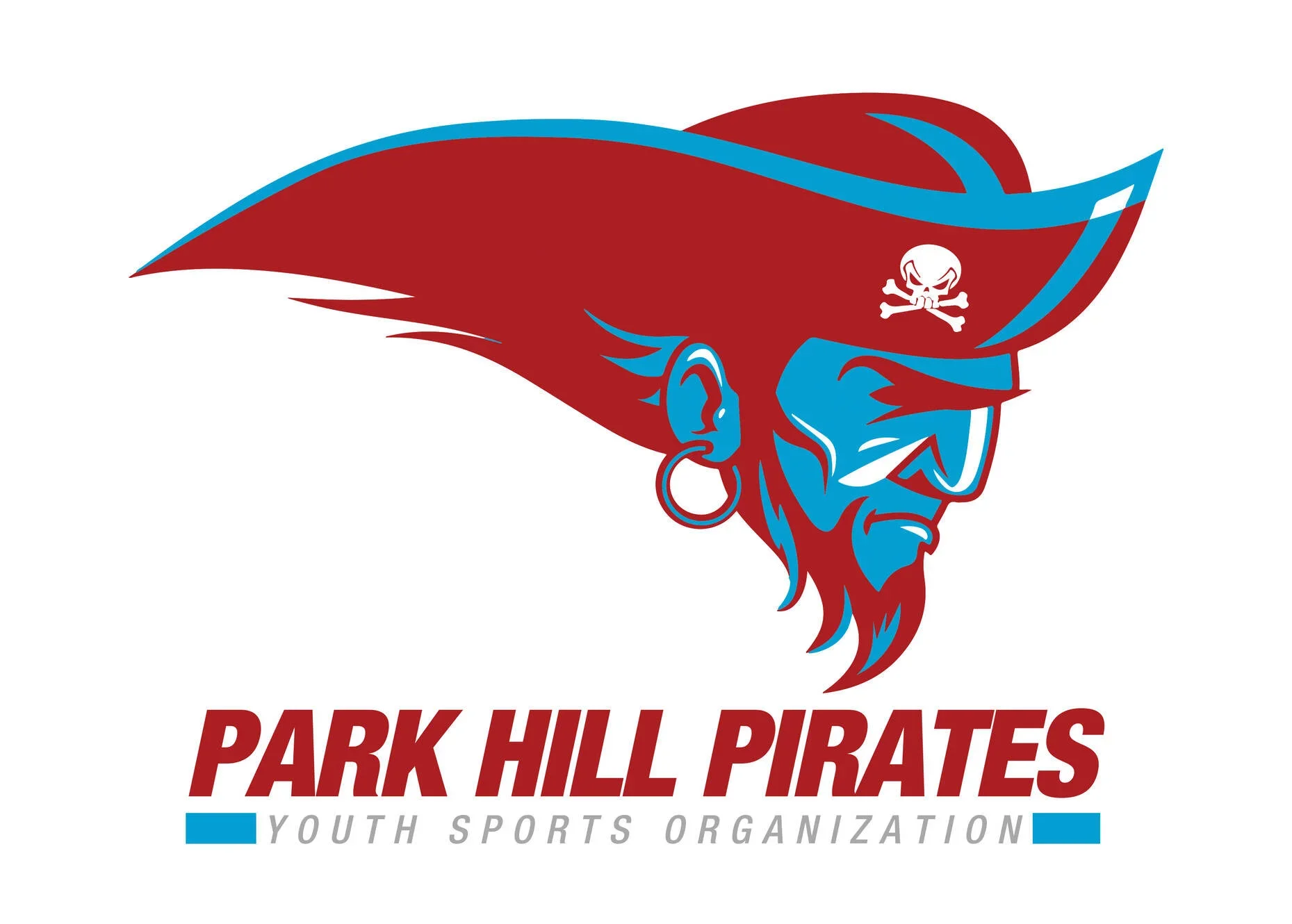 Logo of the Park Hill Pirates youth sports organization, featuring a stylized pirate head with a red bandana and a skull and crossbones emblem, with the organization’s name below.