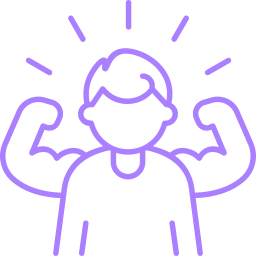 Line drawing of a person flexing their biceps, surrounded by lines indicating strength or energy.