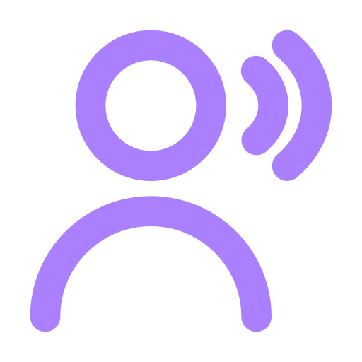 A purple icon representing a person wearing a headset or headphones.