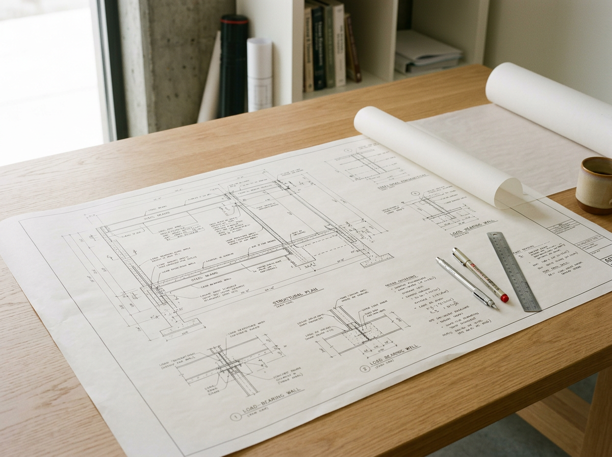 Detailed structural engineering drawings and building code permit plans