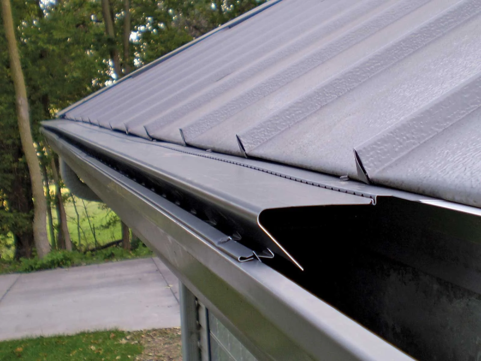 LeafX low-profile design on a metal roof