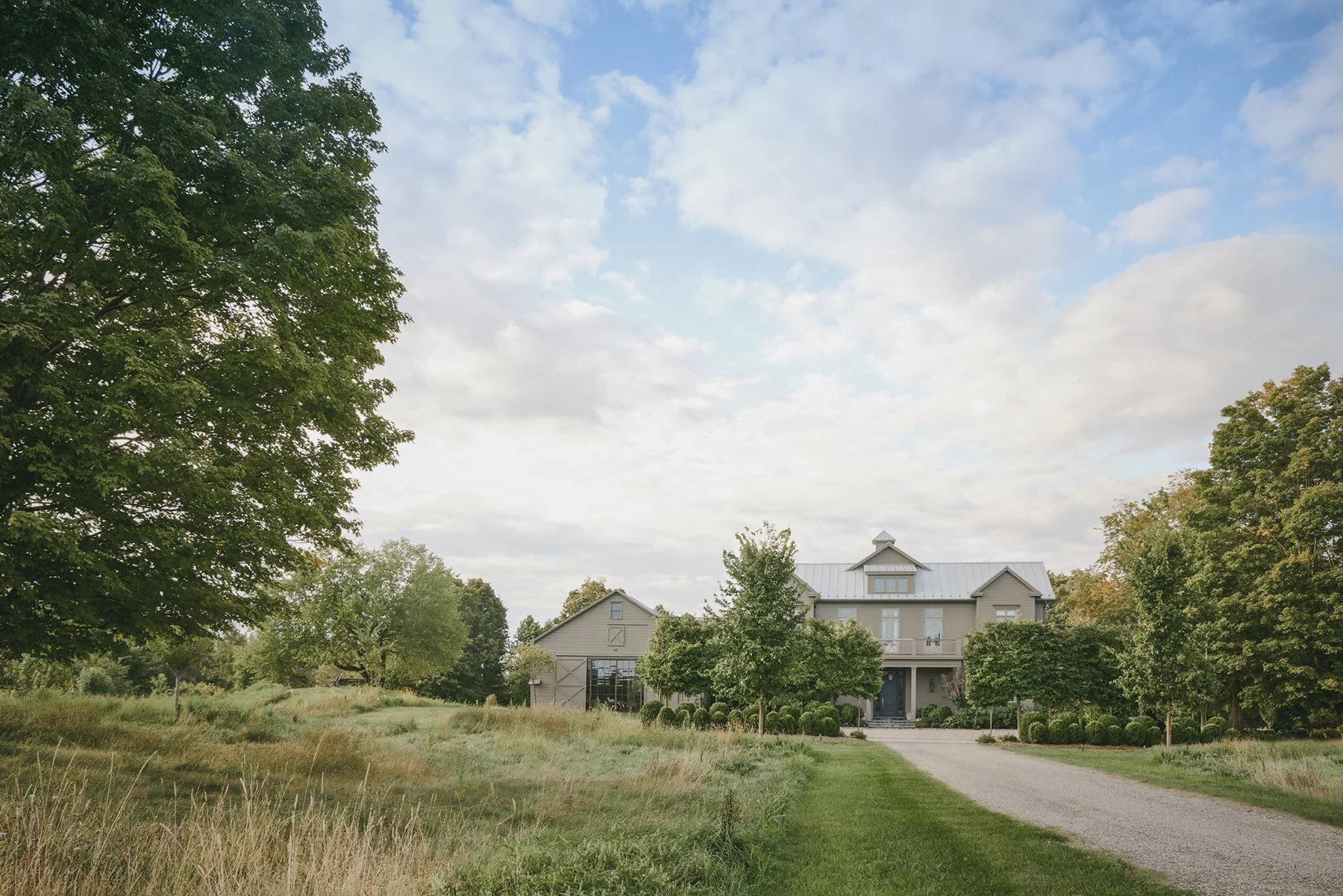 Meadow and gravel drive leading to the house, Hudson Valley Estate, Rhinebeck