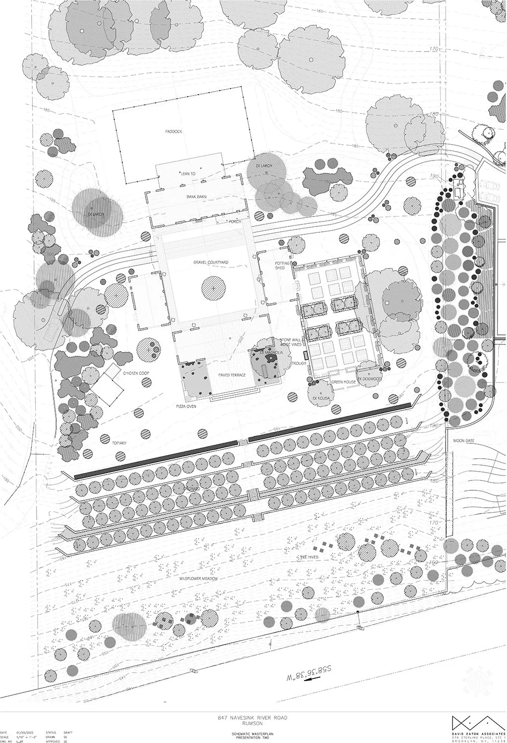 Site plan of the farmstead, gardens and orchard, Organic Farmstead, Rumson NJ