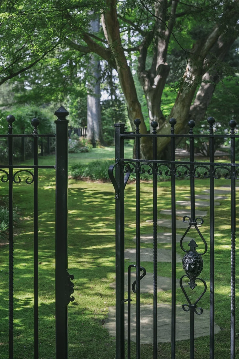 Black iron garden gate set within the trellis, Historic Garden, Shrewsbury NJ