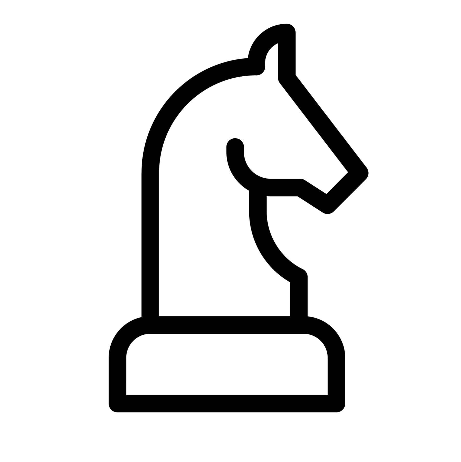 Line drawing of a horse's head on a stable platform