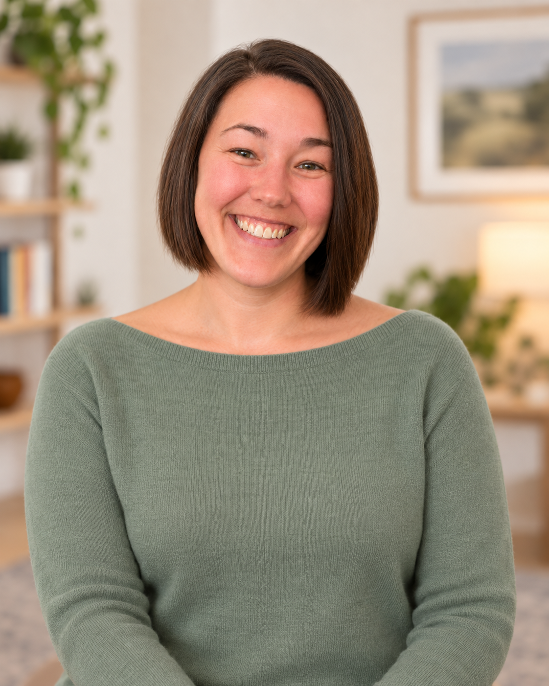 Donna Meier-Dirk smiling in a sage green sweater