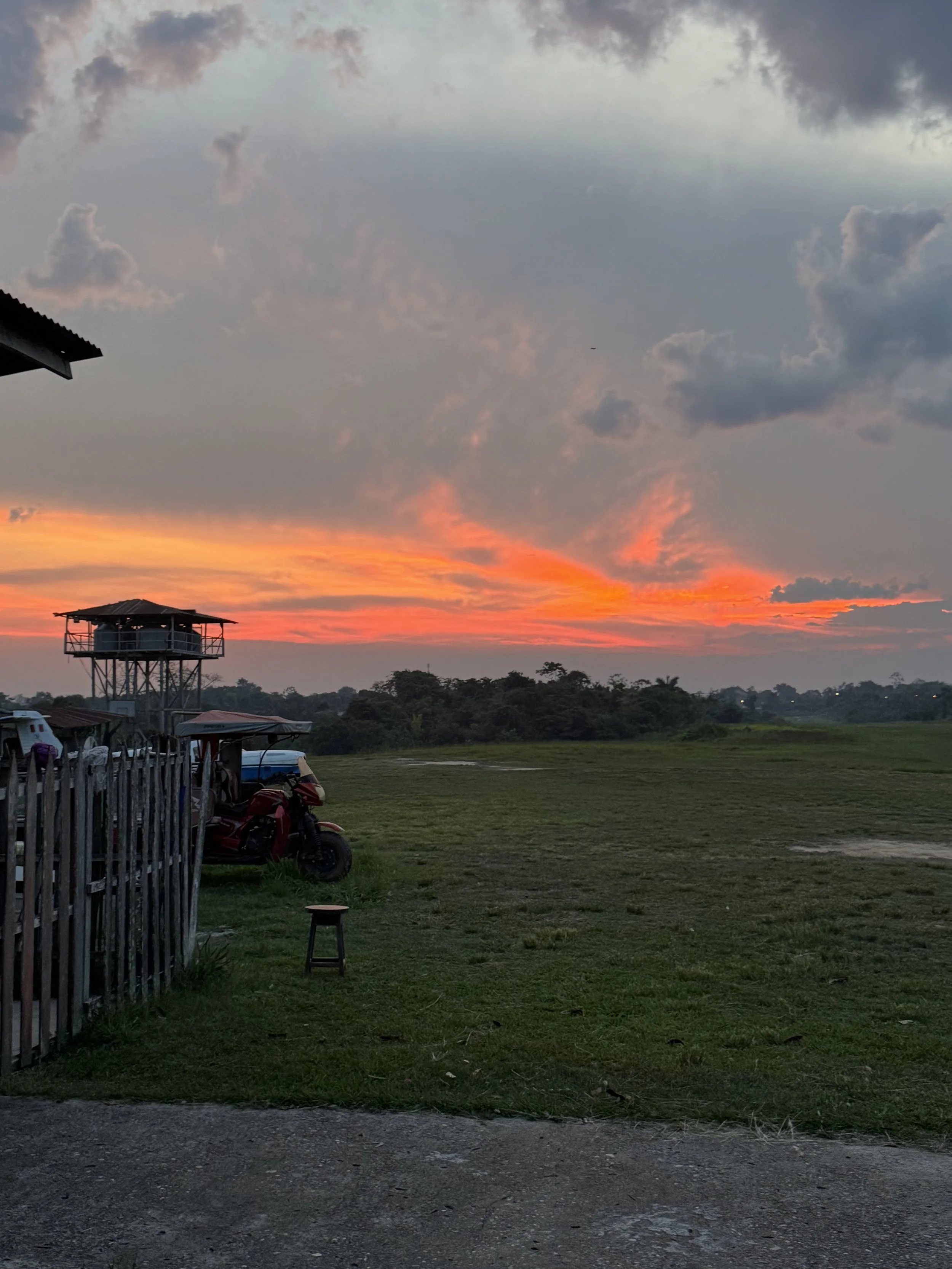 A beautiful sunset view across Peru Projects airstrip.