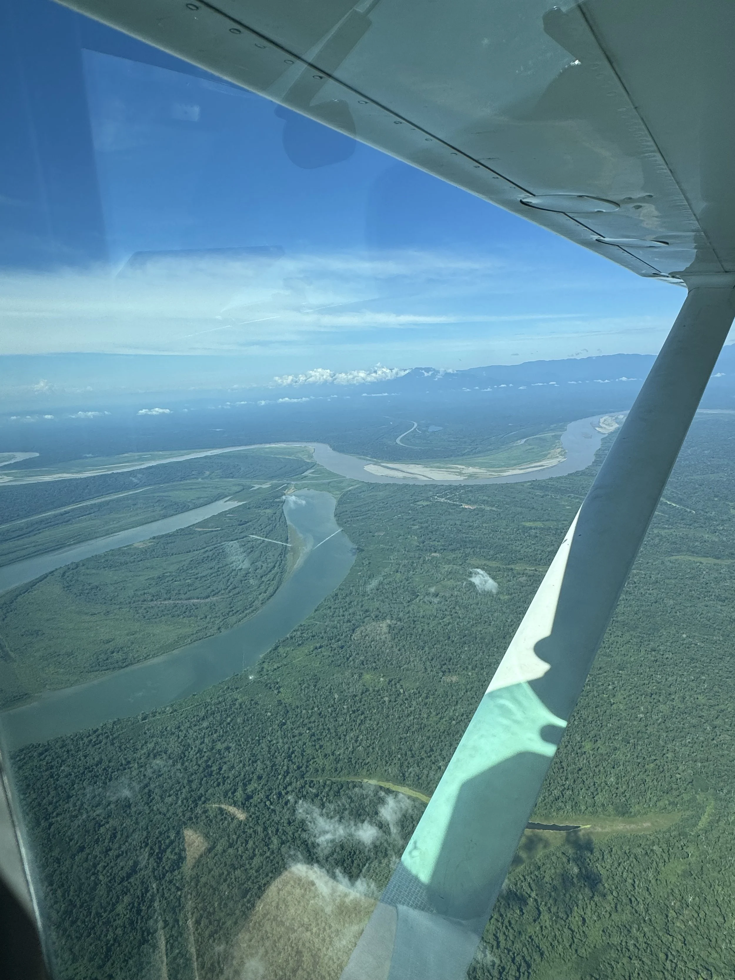 Aerial view of the headwaters of the Amazon river as it winds through the Peruvian Jungle.