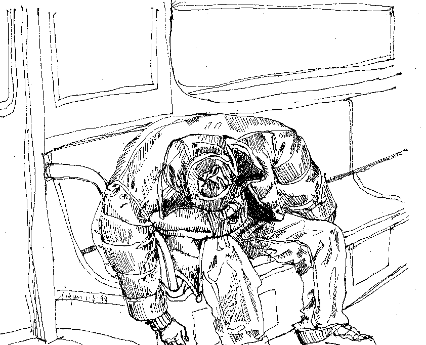 Sleeping Man in Parker on Subway