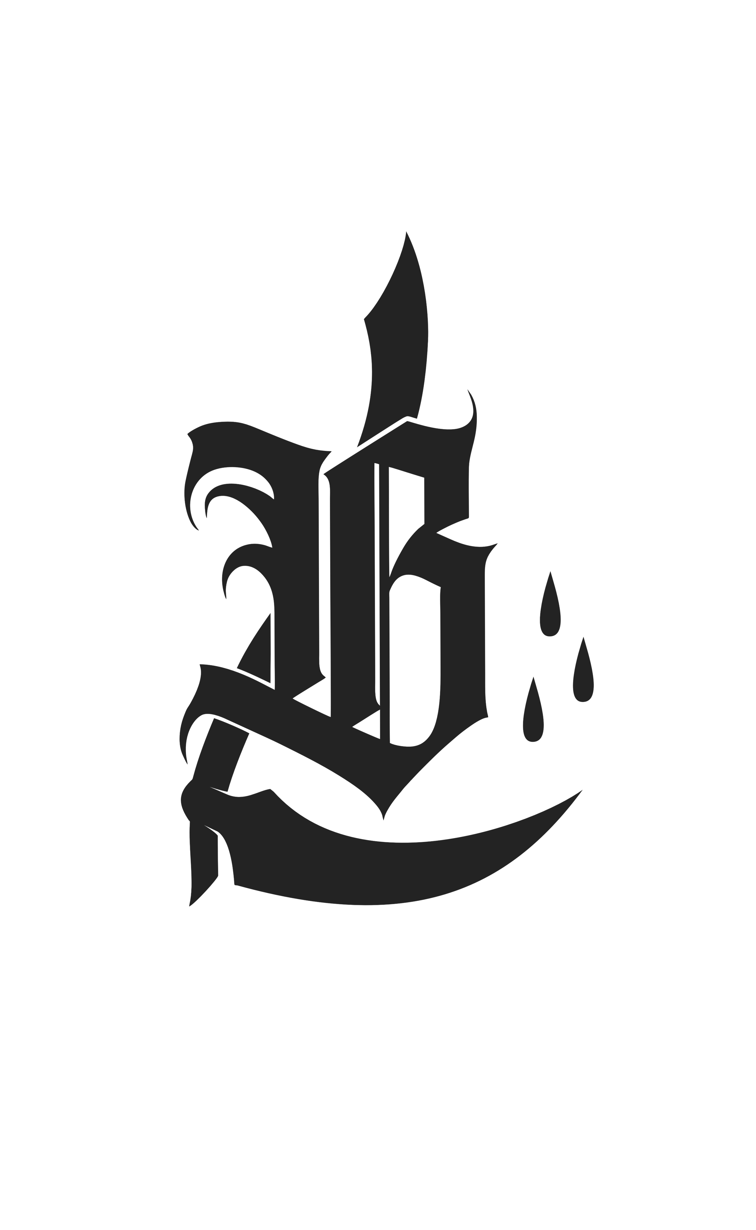 "B" with scythe upside down forming the "L" in "Brandon Lee Tattoo's" logo